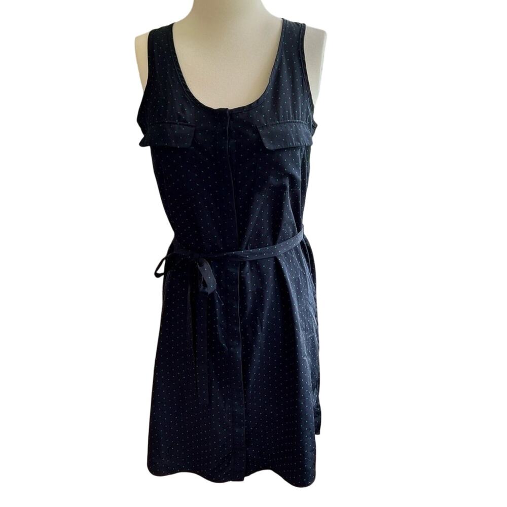 GAP Navy Blue Green Polka Dot Button Front Belted Dress XS Casual